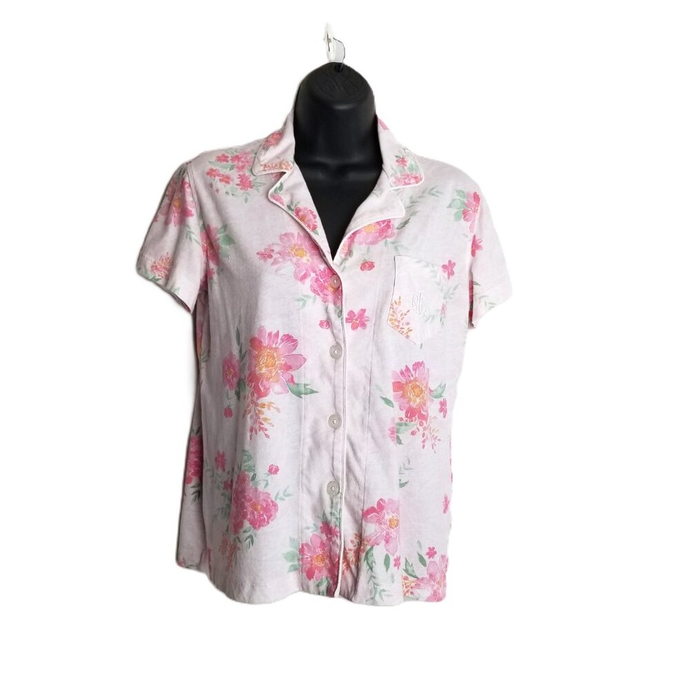 Lauren Ralph Lauren Pink Floral Pajama Top Women's S Short Sleeve Top Only